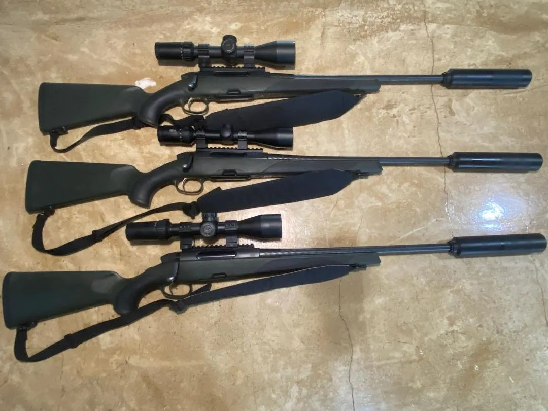Photograph of three Steyr Mannlicher 30-06 rifles.